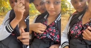 Sweet School Girl Boobs Play with Boyfriend Outdoor