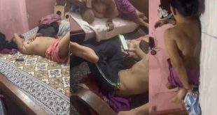 Aunty Lying Freely On Bed With Open Boobs Infront Of Kids