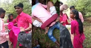 Desi Lovers hiding in jungle caught by village people & fucks